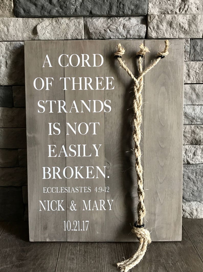 A Cord Of Three Strands Sign, A Cord of 3 Strands, Ecclesiastes 4:9-12, Wedding Ceremony Sign, Unity Ceremony Sign, Rustic Wedding Gift image 4