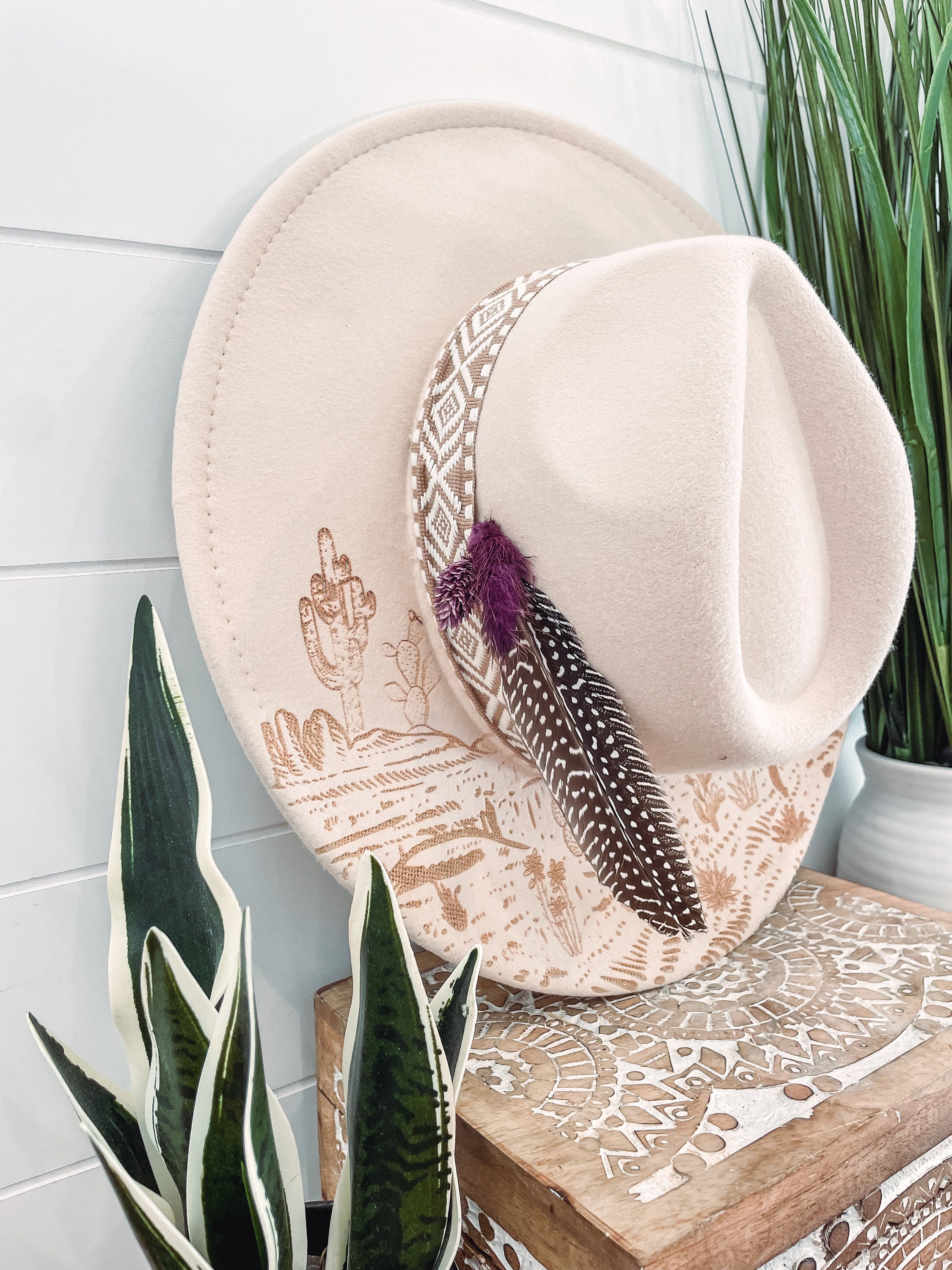 Rustic Desert Hat Desert Engraved Hat, Cactus Burned Hat, Desert Engraved Cowboy Hat ...