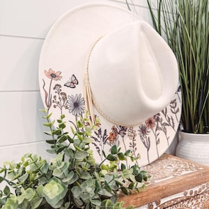 Floral Print Hat, Floral Cowboy Hat, Sunflower Hat, wildflower Fedora, Floral Suede Hat, Boho Hat, Vegan Suede, cowgirl hat, wide brim hat