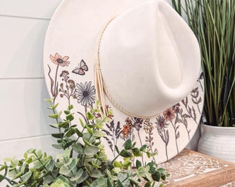 Floral Print Hat, Floral Cowboy Hat, Sunflower Hat, wildflower Fedora, Floral Suede Hat, Boho Hat, Vegan Suede, cowgirl hat, wide brim hat