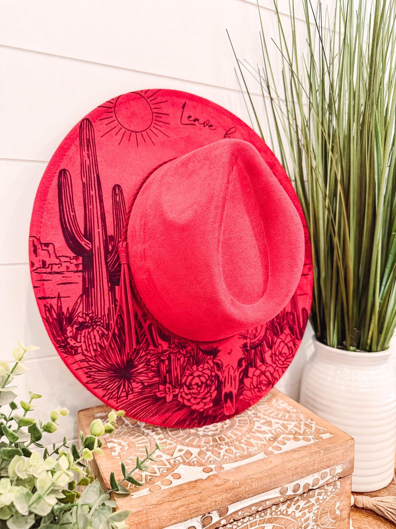 Rustic Desert Hat Desert Burned Hat, Cactus Engraved Cowboy Hat, Cactus Hat, Desert ...