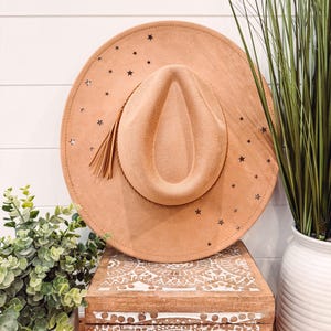 Vegan Suede Star Cutout Hat Blank, Blank Hat for Burning, Hat Pyrography, Burned Hat Blank, Rancher Hat, Fedora Hat, Wide Brim Hat