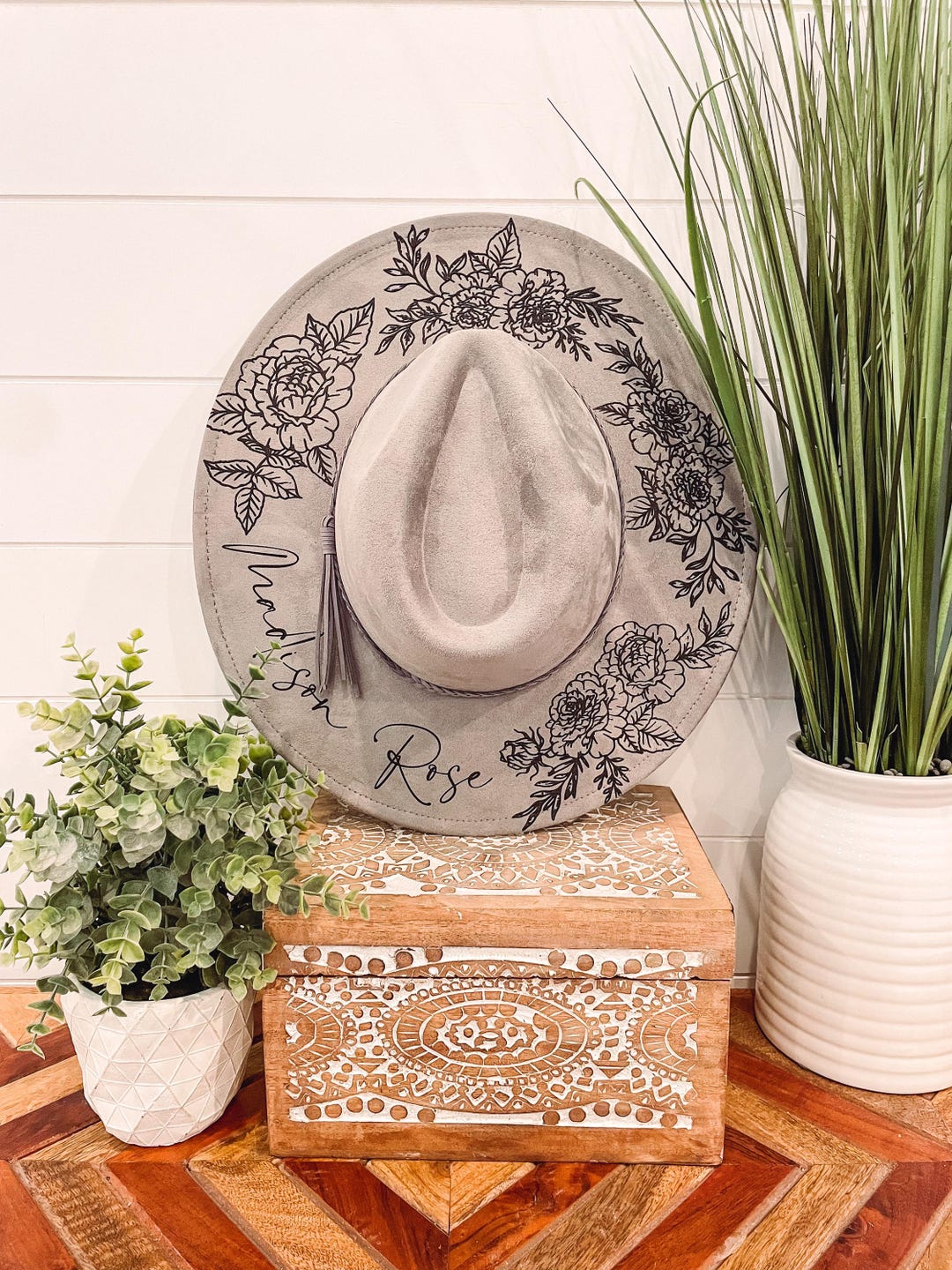 Rose Burned Hat, Rose Engraved Cowboy Hat, Floral Hat, Rose  display picture 1