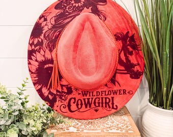 Wildflower Cowgirl Hat, Horse Hat, Horse Burned Hat, Floral Burned Hat, Cowgirl Hat, Horse Theme Hat, Cowgirl Engraved Hat