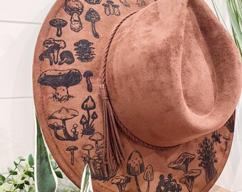 Mushroom Burned Hat, Mushroom Engraved Cowboy Hat, Mushroom  display picture 1