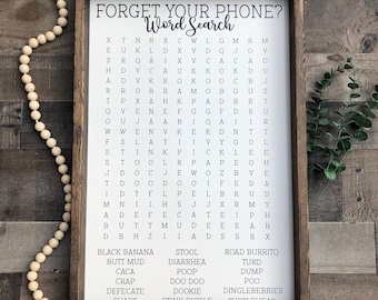 Bathroom Word Search Wooden Sign, Bathroom Decor, Rustic Farmhouse Wooden Sign, Funny Bathroom Signs, Housewarming Present