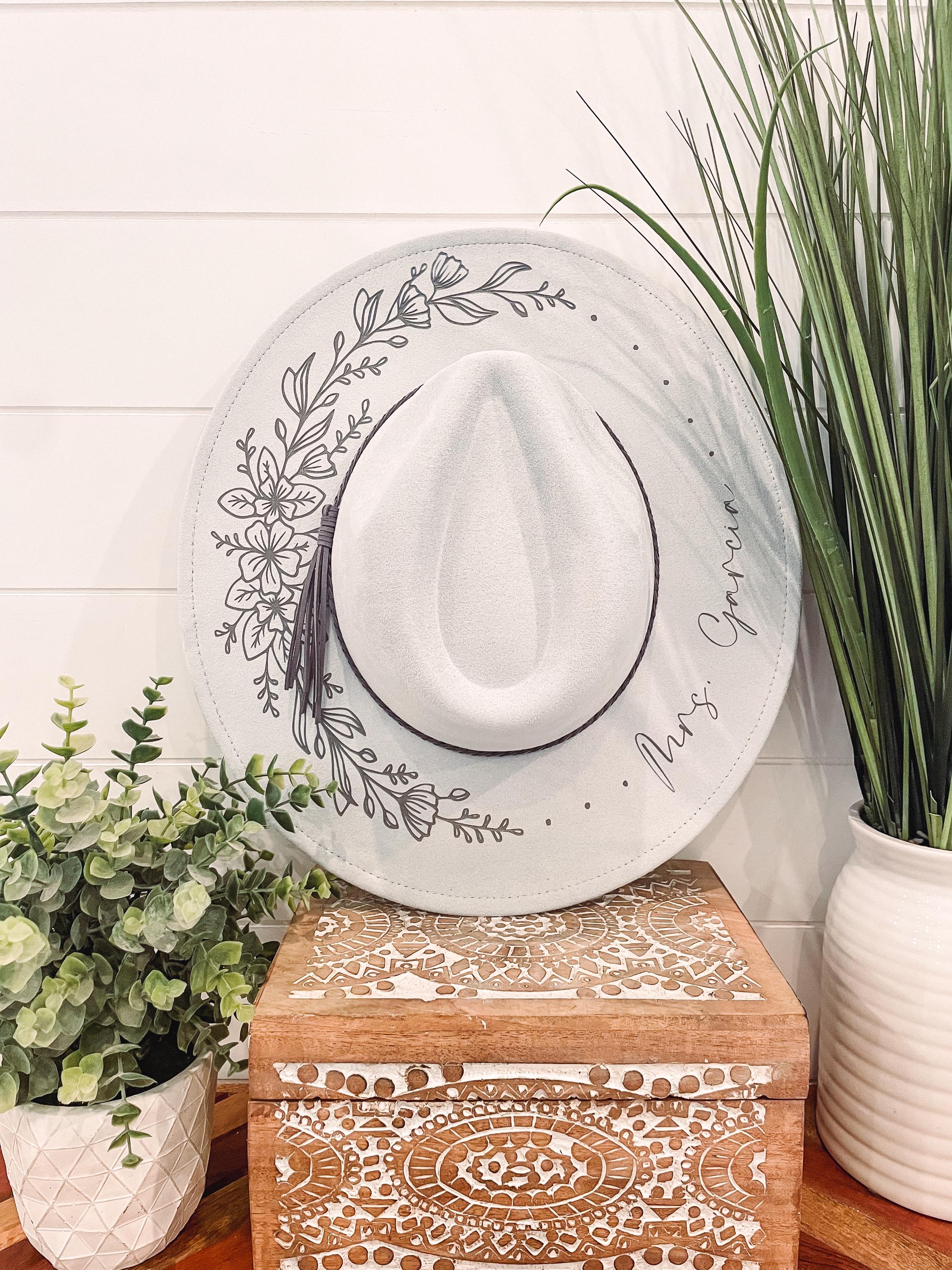 Bride Floral Burned Hat, Floral Engraved Cowboy Hat  display picture 1