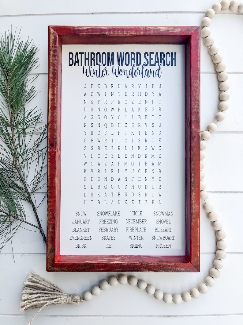 Bathroom Decor Winter Bathroom Word Search Wooden Sign Spring Sign Funny Bathroom Signs Winter Wonderland Sign Housewarming Present