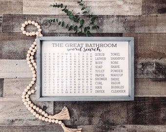 Bathroom Word Search Wooden Sign, Bathroom Decor, Rustic Farmhouse Wooden Sign, Funny Bathroom Signs, Housewarming Present