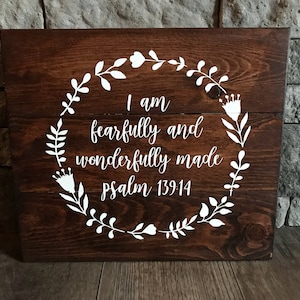 Fearfully and Wonderfully Made Wooden Sign, Baptism Gift, Baby Shower Gift, Nursery Wooden Sign, Bible Verse Wooden Sign, Psalm 139:14