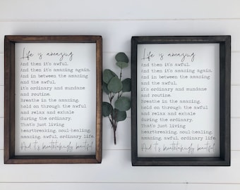 Life is Amazing Farmhouse Wooden Sign, Wooden Home Sign, Housewarming Present, Rustic Chic Decor, Wooden Quote Sign