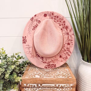 Youth Floral Leopard Print Hat, Child Size Burned Hat, Floral Burned Hat, Cowgirl Hat, wildflower Hat, Horse Hat, Engraved Cowboy Hat