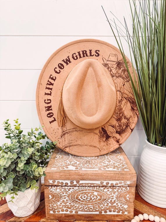 Barrel Racing Hat, Long Live Cowgirls Hat, Horse Burned  display picture 2