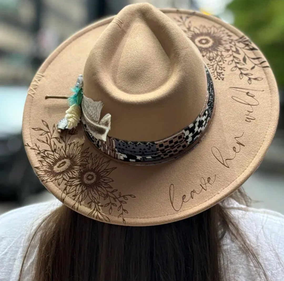 Leave Her Wild Floral Burned Hat, Floral Engraved Cowboy Hat  display picture 2