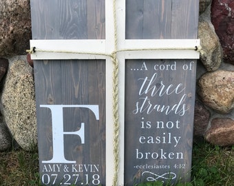 A Cord Of Three Strands Sign, A Cord of 3 Strands, Ecclesiastes 4:9-12, Wedding Ceremony Sign, Unity Ceremony Sign, Rustic Wedding Gift