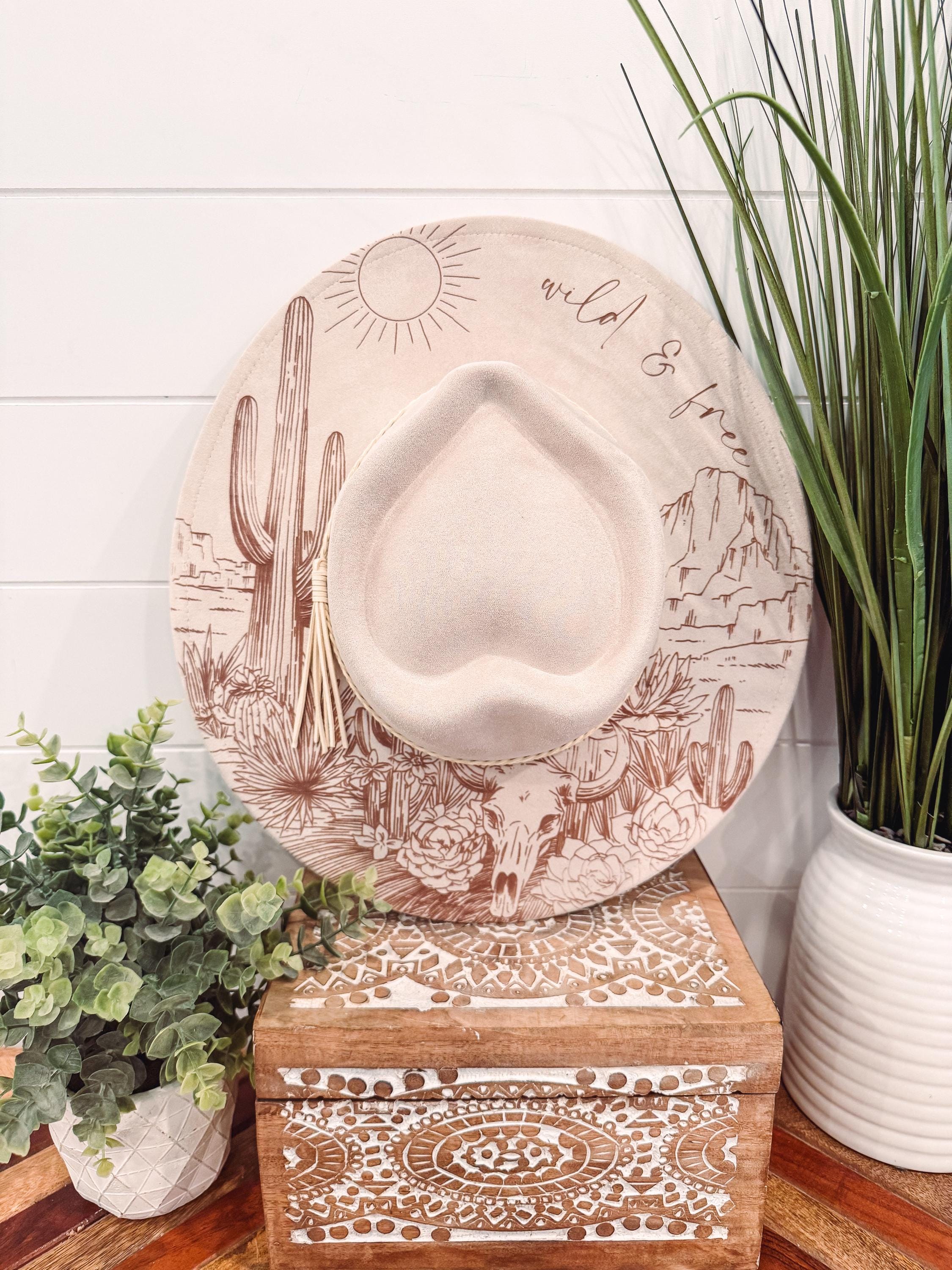 Rustic Desert Hat Desert Burned Hat, Heart Shaped Hat, Floral Engraved Cowboy Hat, Desert ...