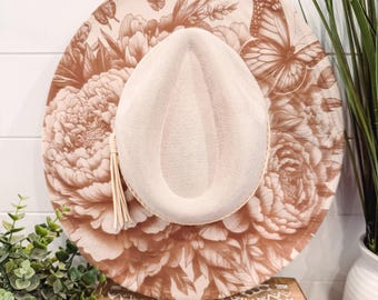 Pfingstrose Gebrannter Hut, Cowboy Hut mit Blumen Gravur, Peony Hut, Pfingstrose Gebranntes Fedora, Wildlederhut, Boho Hut, Veganes Wildleder