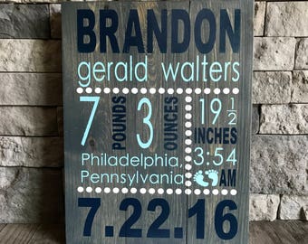 Birth Stats Wood Sign, Birth Announcement Sign, Baby Wooden Sign, Birth Sign, Baby Birth Wooden Sign, Baby Gift, Baptism Gift,