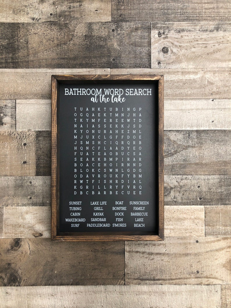 Lake Bathroom Word Search Wooden Sign Bathroom Decor Lake Etsy