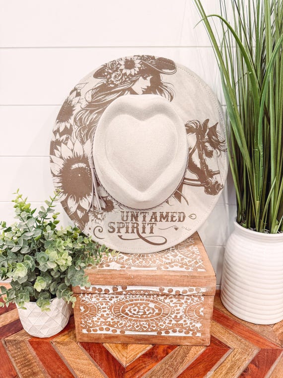 Cowgirl Floral Burned Hat, Floral Engraved Cowboy Hat  display picture 2