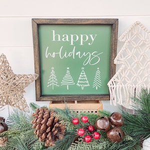 Happy Holidays Framed Sign, Plaid Sign, Christmas Sign, Christmas Decor, Holiday Sign, Santa Claus Decor Sign, Holiday Decor, Winter Sign