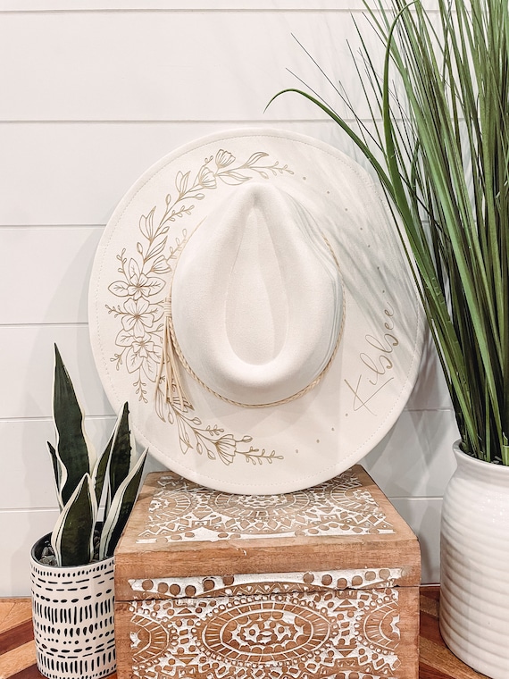 Custom Floral Burned Hat, Floral Engraved Cowboy Hat  display picture 3