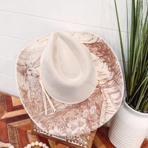 Cowgirl Mountain Hat, Long Live Cowgirls Hat, Horse Burned Cowboy Hat, Floral Burned Hat, Cowgirl Hat, Horse Theme Hat, Engraved Cowboy Hat