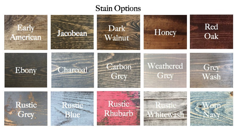 Puede incluir: Una tabla de 15 colores de tinte para madera diferentes. Los colores de tinte est&aacute;n etiquetados con nombres como "Early American", "Jacobean", "Dark Walnut", "Honey", "Red Oak", "Ebony", "Charcoal", "Carbon Grey", "Weathered Grey", "Grey Wash", "Rustic Grey", "Rustic Blue", "Rustic Rhubarb", "Rustic Whitewash" y "Worn Navy".