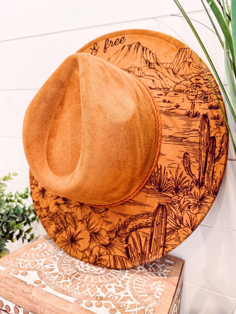 Rustic Desert Hat Desert Burned Hat, Cactus Engraved Cowboy Hat, Cactus Hat, Desert ...