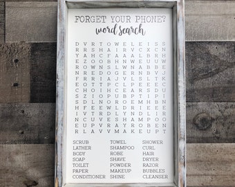 Olvídese de su teléfono baño búsqueda de palabras signo de madera, decoración del baño, signo de madera de la granja rústica, signos divertidos del baño, regalo de inauguración de la casa