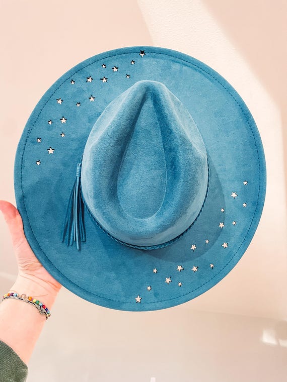 Studded Star Vegan Suede Fedora Hat Vegan Suede Star Cutout Hat Blank, Blank Hat for Burning  main image 2