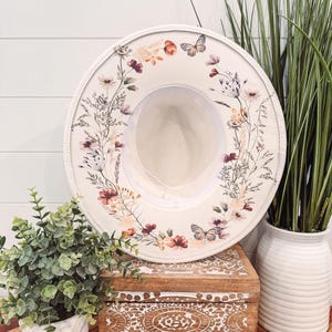 Blumen Print Hut, Blumen Cowboy Hut, Sonnenblume Hut, Wildblumen Wildleder Hut, Boho Hut, Vegan Wildleder, Cowgirl Hut, Hut mit breiter Krempe