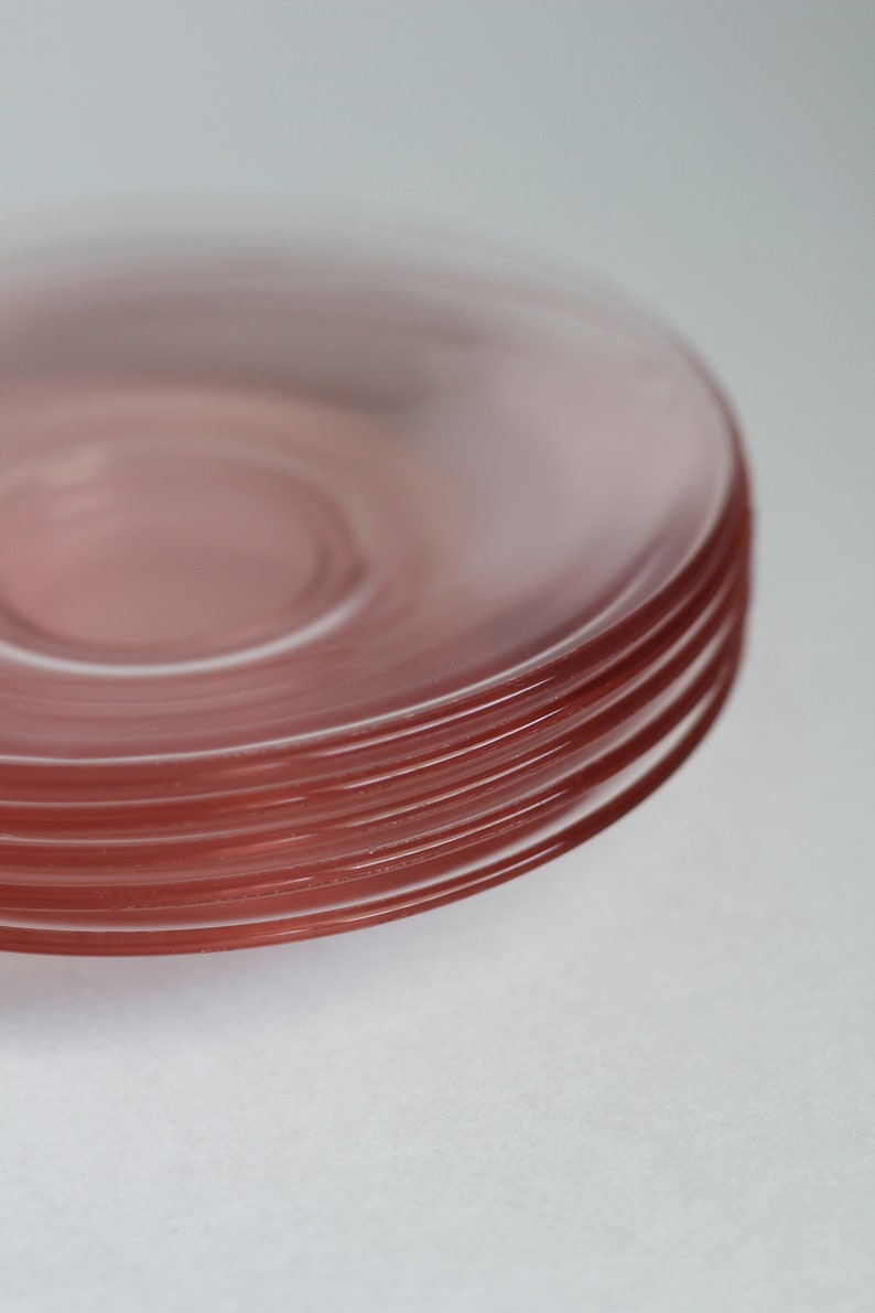 Set Of 6 Vintage Pink Glass Dessert Plates