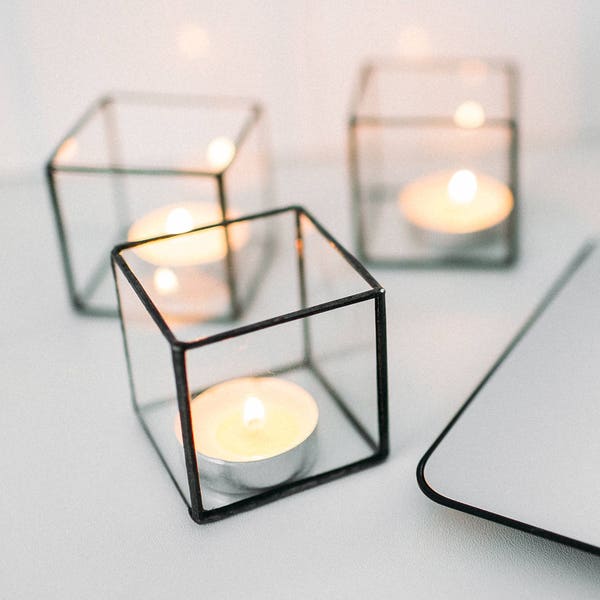 Glaswürfel-Kerzenhalter – Hochzeitsdekoration – geometrisches Terrarium – Eheringbox – Kerzenhalter-Set – Tischdekoration – Herzstück