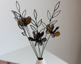 Blume aus recyceltem Glas - Öko-freundliches Dekor - Buntglaspflanzen - Blumen-Sonnenfänger - auf einem Stiel - Immerwährende Blumen - Wilder Blumenstrauß