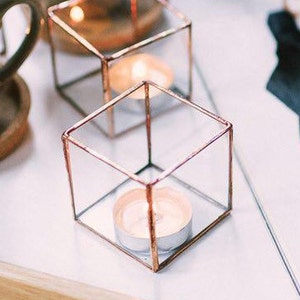 Glass cube candle holder Wedding decor Geometric terrarium Wedding ring box Candleholders set Table decorations Centerpiece image 4