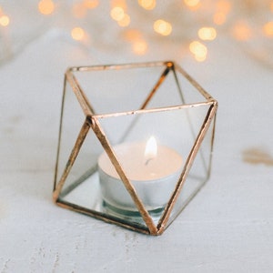 Glass candle holder with mirror base Wedding Candle holder Candle holder Geometric terrarium wedding ring box Candleholders set image 1