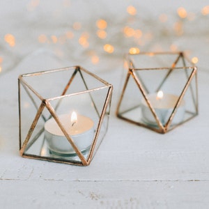 Glass candle holder with mirror base Wedding Candle holder Candle holder Geometric terrarium wedding ring box Candleholders set image 2