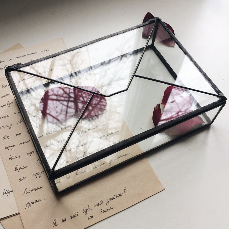 Boîte photo en verre Cadeau de jeune mariée Porte-enveloppe géométrique Photographie Réception de carte Boîte géométrique faite à la main Décoration de maison de mariage image 7
