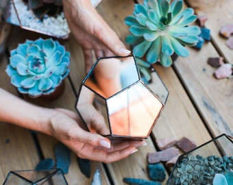 Mirror Dodecahedron -Glass geometric Terrarium - Handmade Geometric Terrarium - Glass Planter- Home decor - Wedding table decor