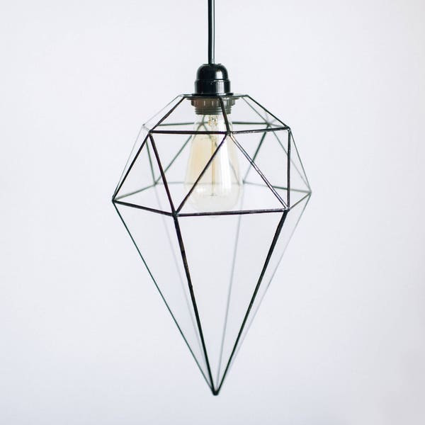 Hanging geometric lamp - Glass pendant light - Handmade lamp - Home decor - Loft light - Industrial chandelier - Ceiling light fixture