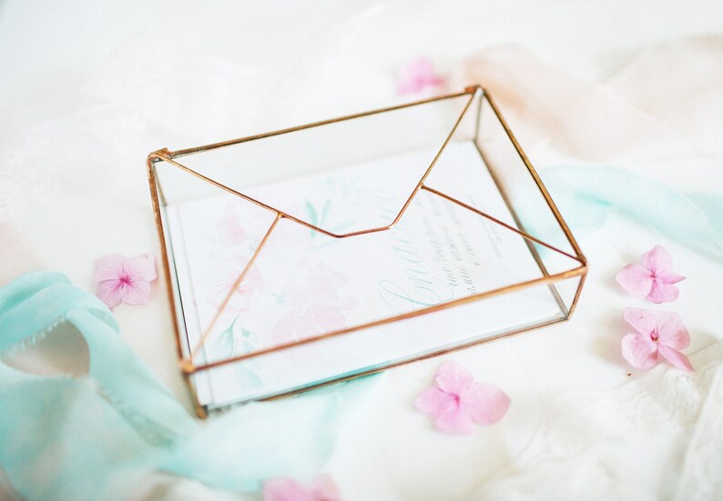 Glass Photo Box Newlywed Gift Geometric Envelope Holder Photography Card reception Handmade Geometric Box Wedding Home decor image 4