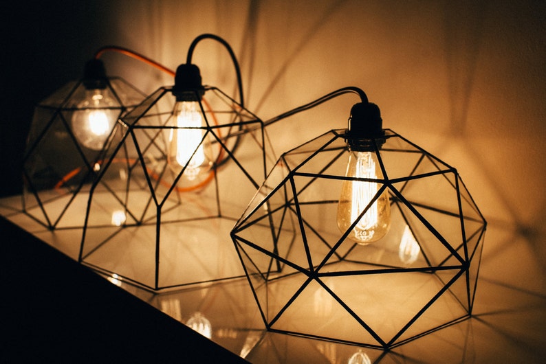 Hanging geometric lamp Glass pendant lamp Handmade Geometric Lamp Home decor Wedding table decor Loft Light Industrial Lamp image 4