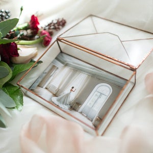 Glas Fotobox Brautgeschenk Geometrischer Umschlag Halter Fotografie Kartenempfang Handgemachte Geometrische Box Hochzeit Wohndekor Bild 2