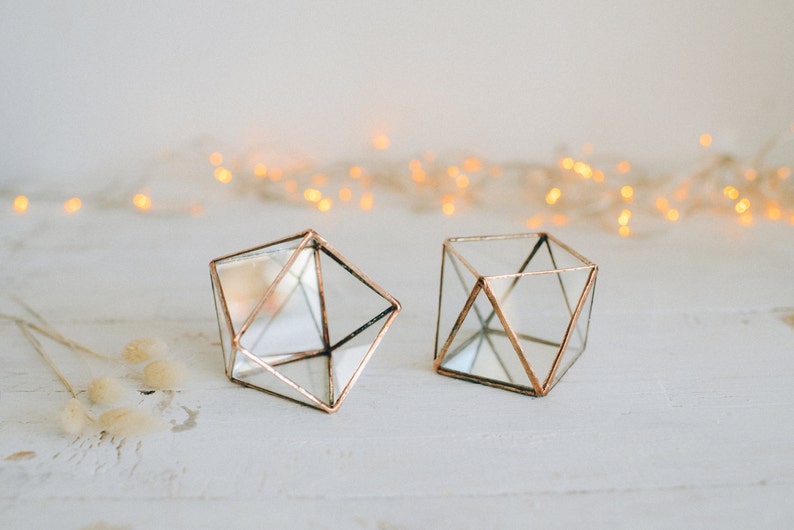 Glass candle holder with mirror base Wedding Candle holder Candle holder Geometric terrarium wedding ring box Candleholders set image 3