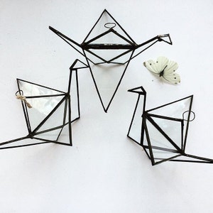 Glass Origami Crane - Handmade Geometric Bird - Home decor - Geometric Crane - Wedding table decoration - Geometric Terrarium