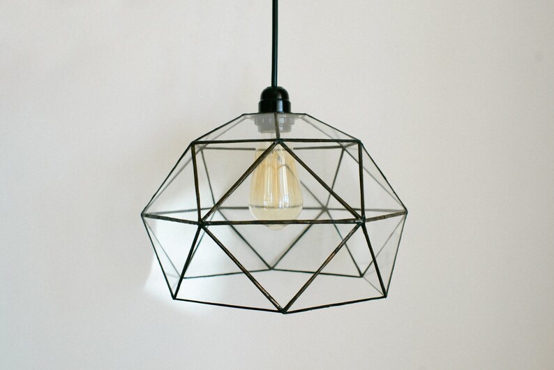 Hanging geometric lamp Glass pendant lamp Handmade Geometric Lamp Home decor Wedding table decor Loft Light Industrial Lamp image 1