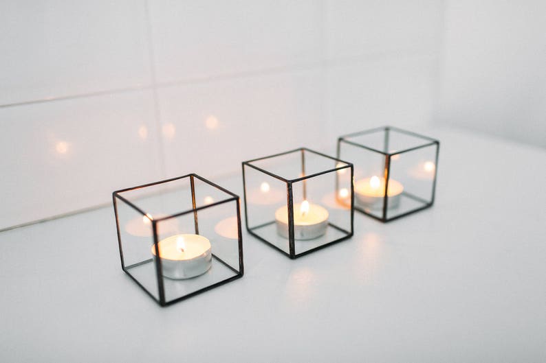 Glass cube candle holder Wedding decor Geometric terrarium Wedding ring box Candleholders set Table decorations Centerpiece image 2