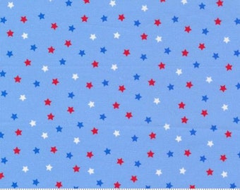 Holiday Americana by Stacy Iest Hsu | Multi Stars in Sky Blue | Moda Cotton Fabrics | Sold by 1/2 Yard – Continual Cut