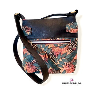 Bolso de mano de corcho / Tejido de corcho totalmente natural / Bolso bandolera / Bolso de hombro / Estampado floral llamativo
